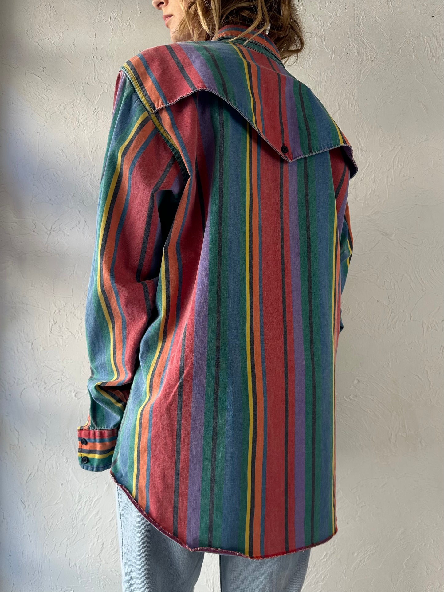 90s 'Wrangler' Rainbow Striped thick Cotton Western Shirt / Large