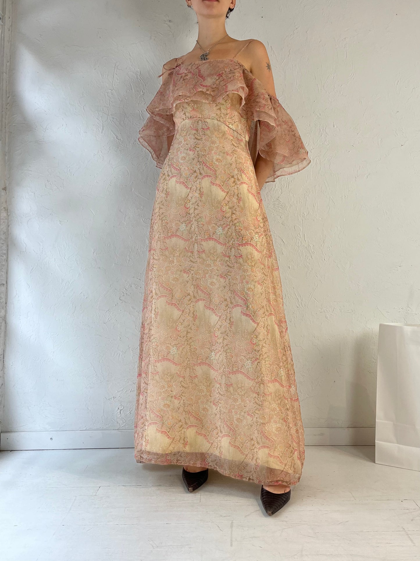 Vintage Handmade Pale Pink Formal Dress / Small