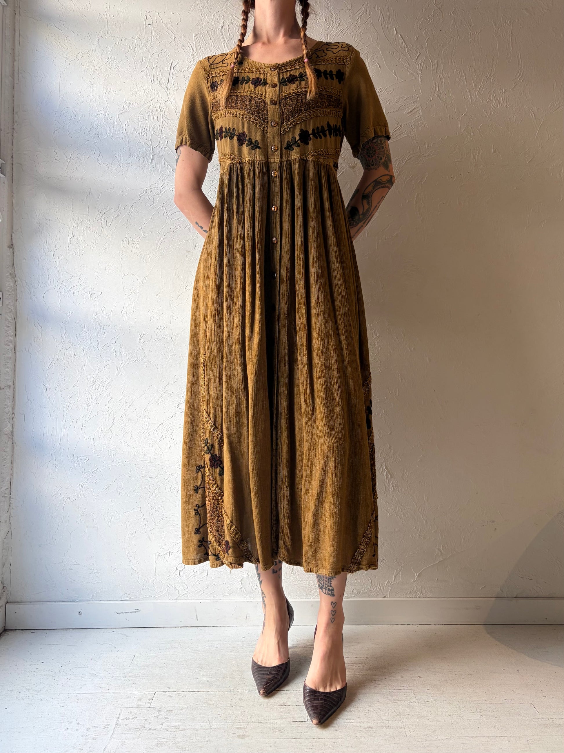 Vintage 'White Stag' Button Up Fairycore Rayon Dress / Large