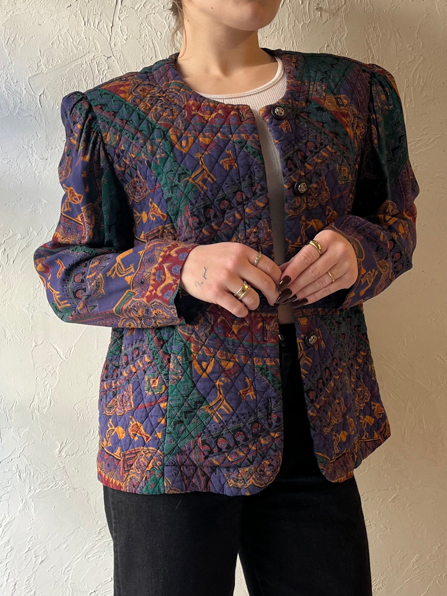 90s ‘Brooke Chapman’ Quilted Rayon Jacket / Large