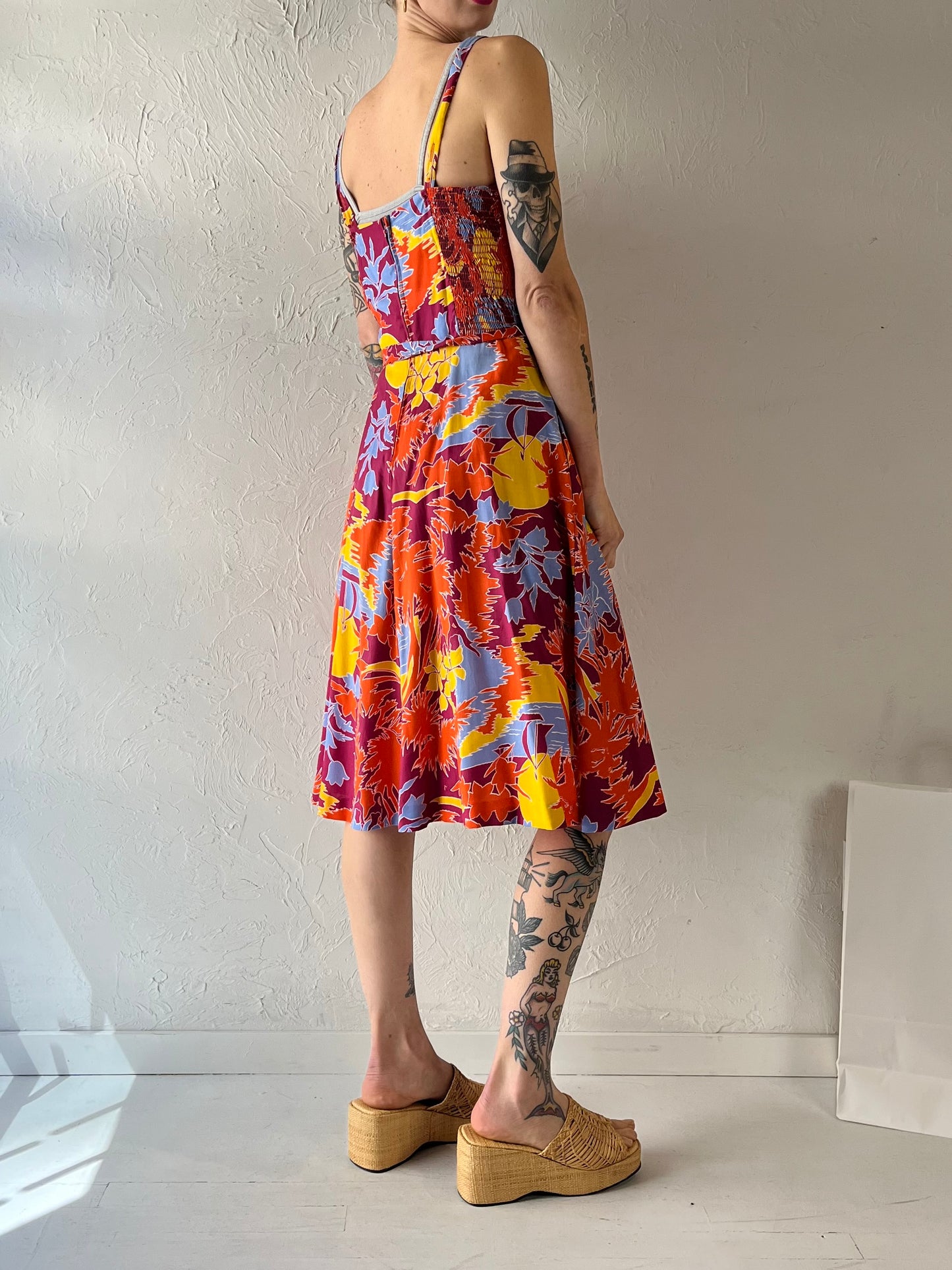 90s Handmade Tropical Print Dress / Small