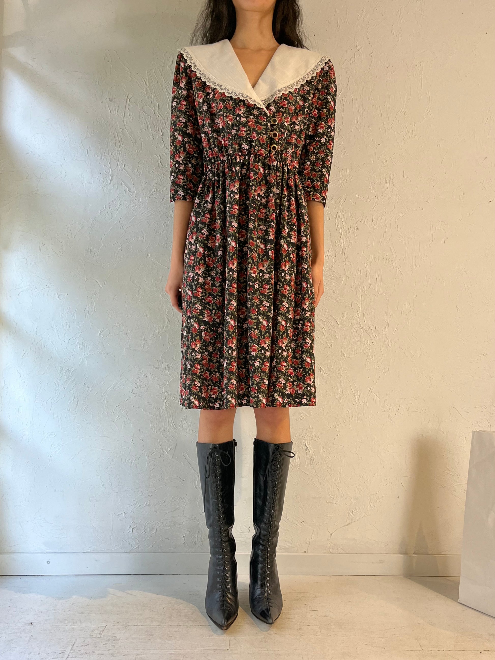 80s ‘Breli’ Floral Print Union Made Midi Dress / Large