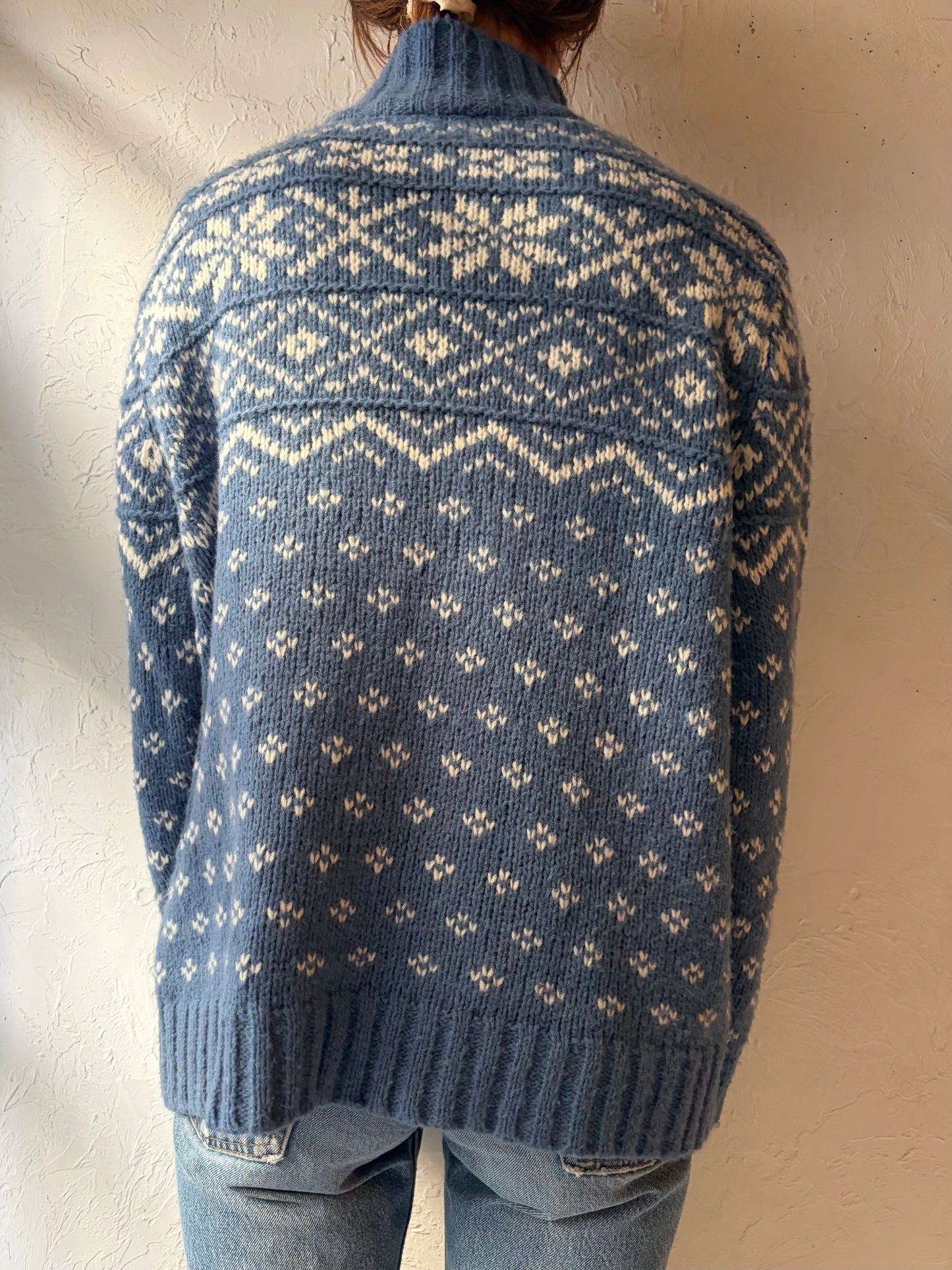 90s 'Denver Hayes' Baby Blue Snow Flake Sweater / Large