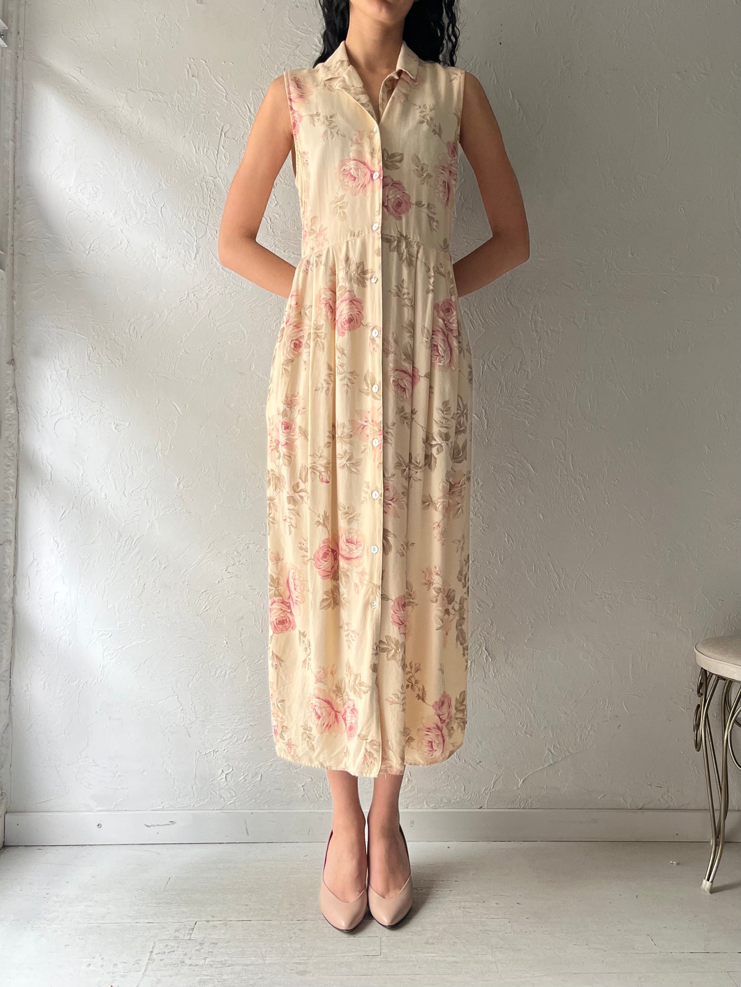 80s 'Nancy G' Floral Cottagecore Sundress / Vintage 1980s Garden Party Midi Summer Dress / Large