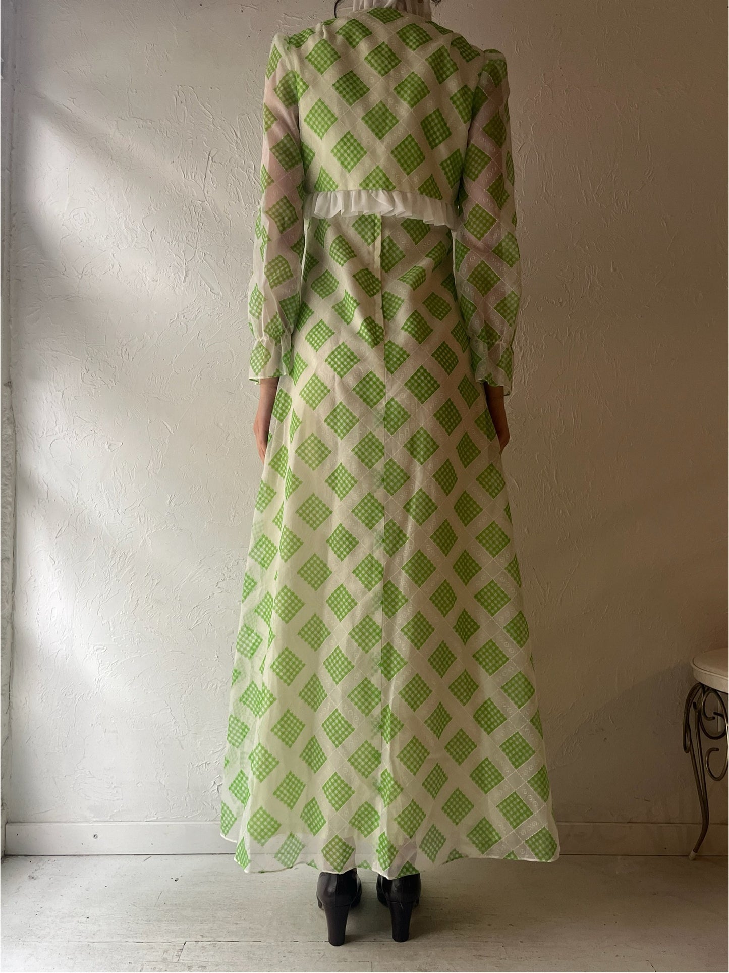 70s 'Nu Mode' Green Check Dress / Small