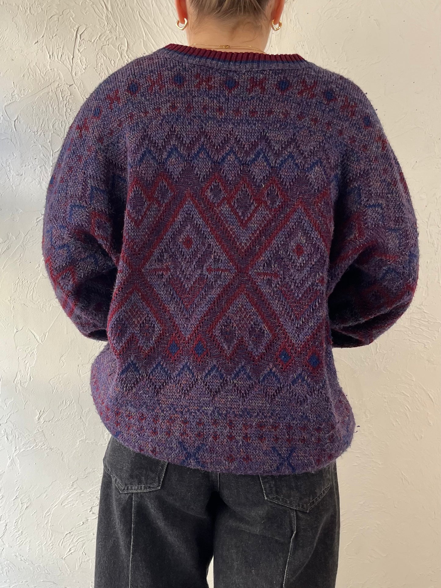 Vintage ‘London Fog’ Purple Patterned Sweater / Large