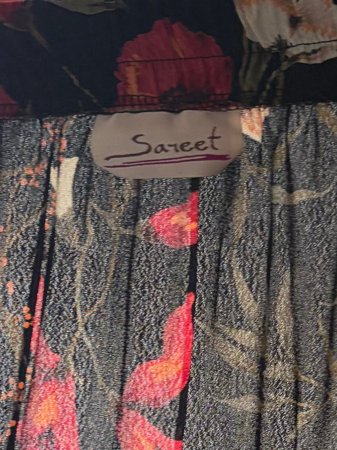 90s 'Sareet' Black Floral Print Grunge Maxi Skirt / Large