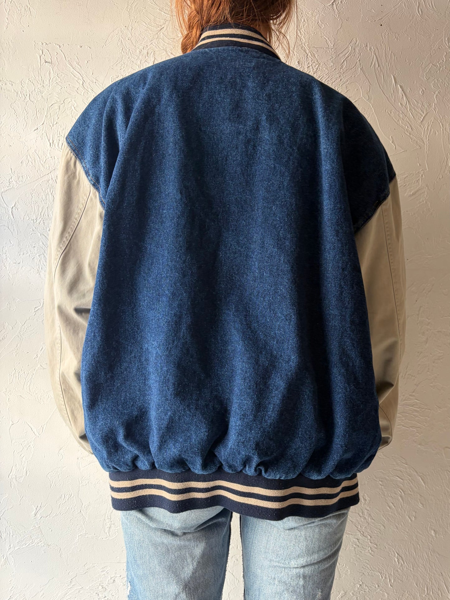 90s 'Northwest Territory' Denim Bomber Jacket / Large