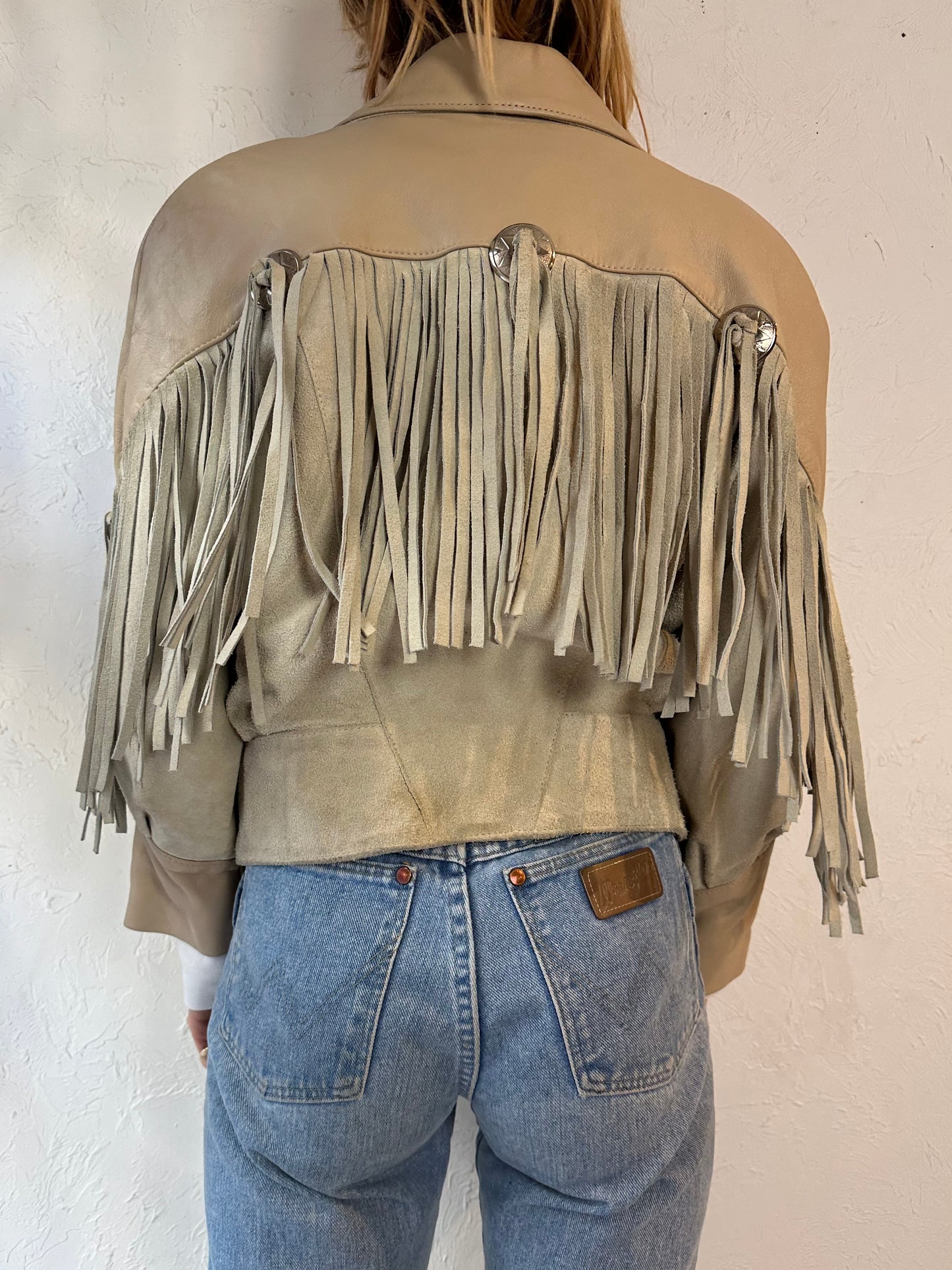 90s 'D'Piel Cevis' Two Tone Suede Leather Fringe Jacket / Medium