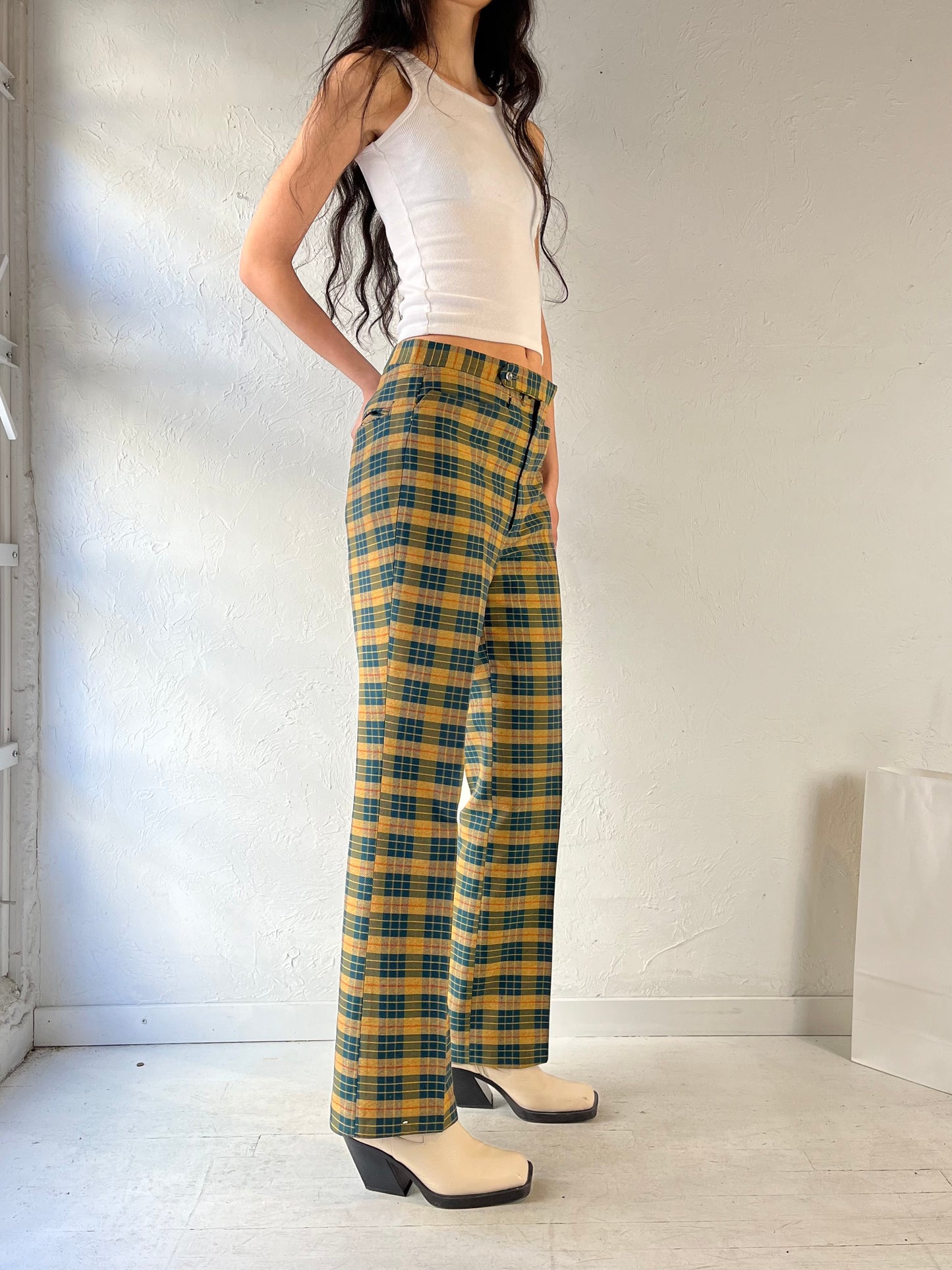 70s ‘Koratron’ Plaid Knit Trousers / Medium