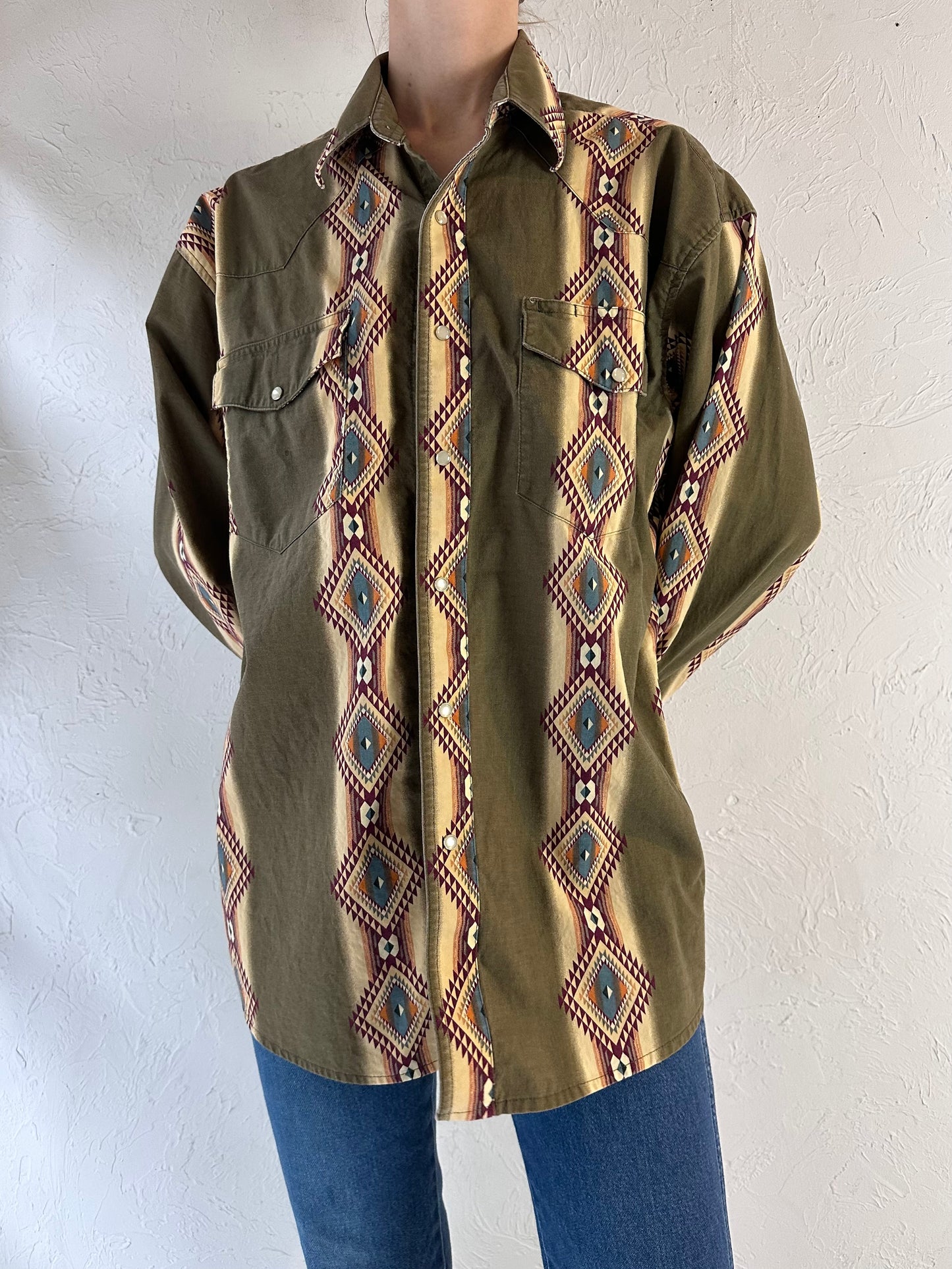 Vintage 'Wrangler' Western Pearl Snap Shirt / Large