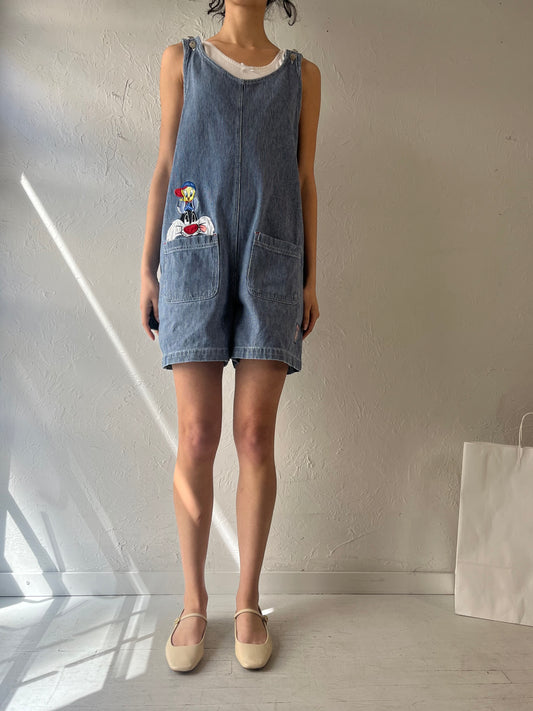90s ‘Looney Tunes’ Denim Romper / Large