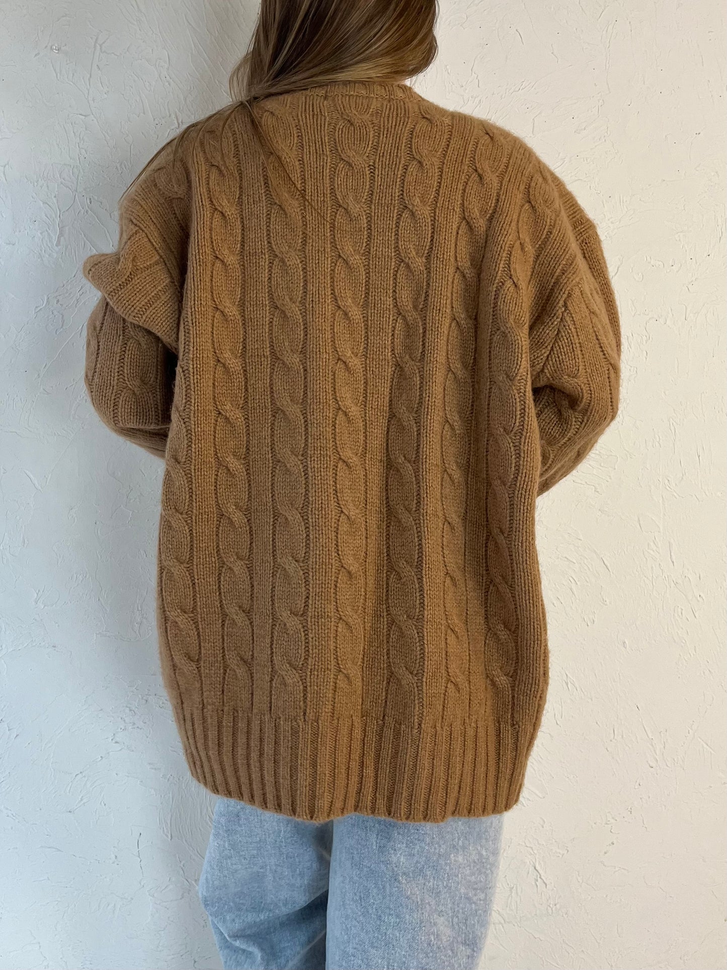 90s ‘Ralph Lauren’ Brown Camel Hair Cable Knit Sweater / XL