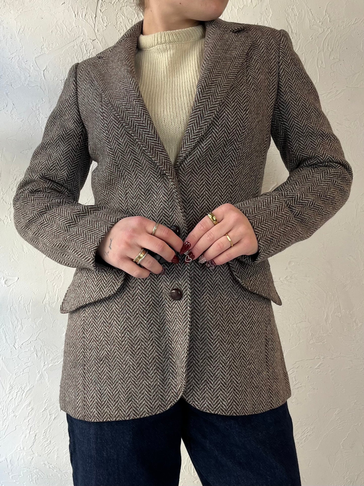 80s ‘Jacardi’ Fitted Wool Blazer / Small