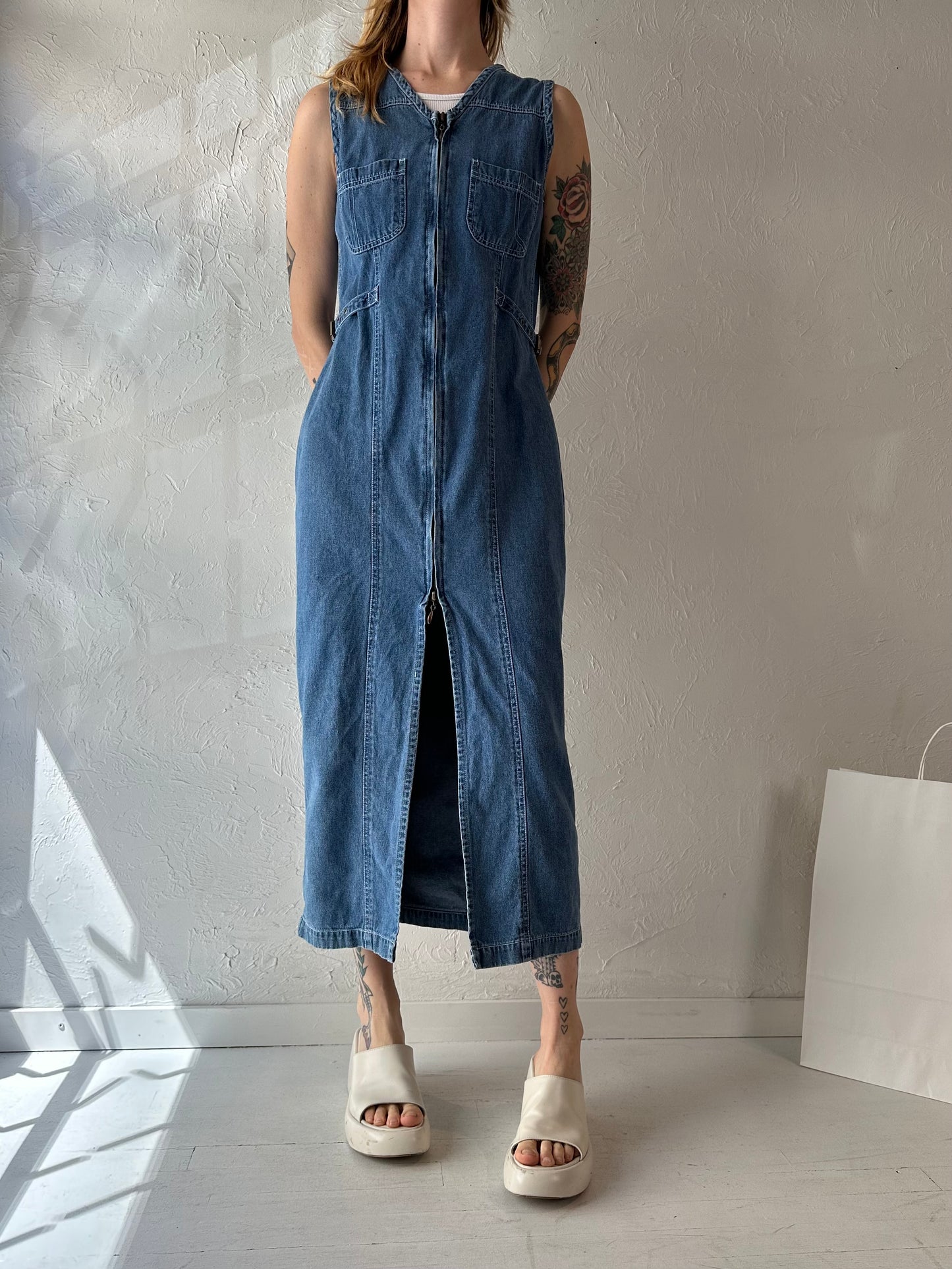 90s 'Kalifornia' Zip Up Denim Dress / Medium