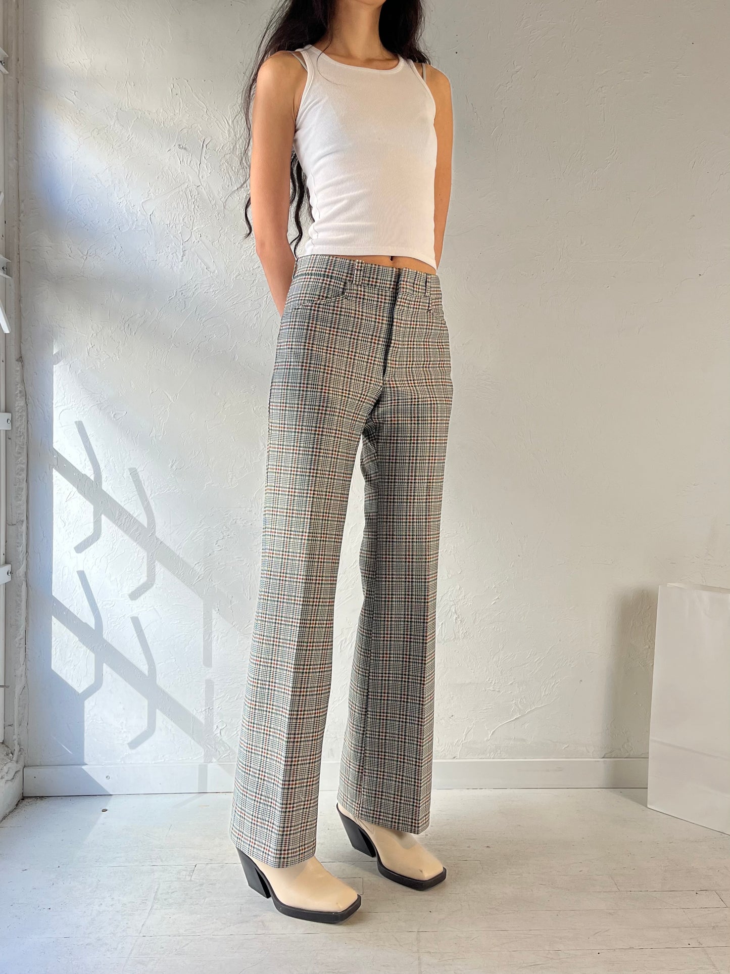 70s 'Days Polyester Green Plaid Knit Trouser / Medium