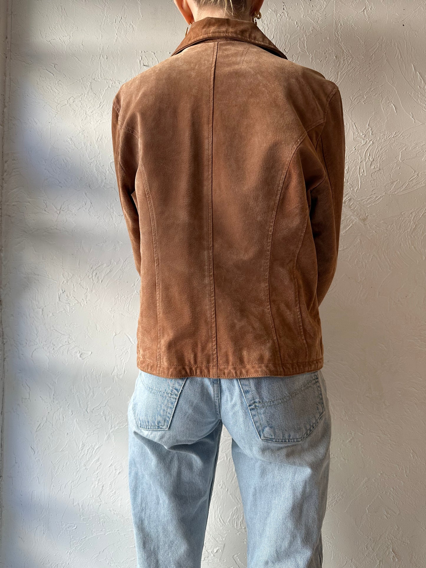 Y2k 'Live A Little' Tan Suede Leather Jacket / Large