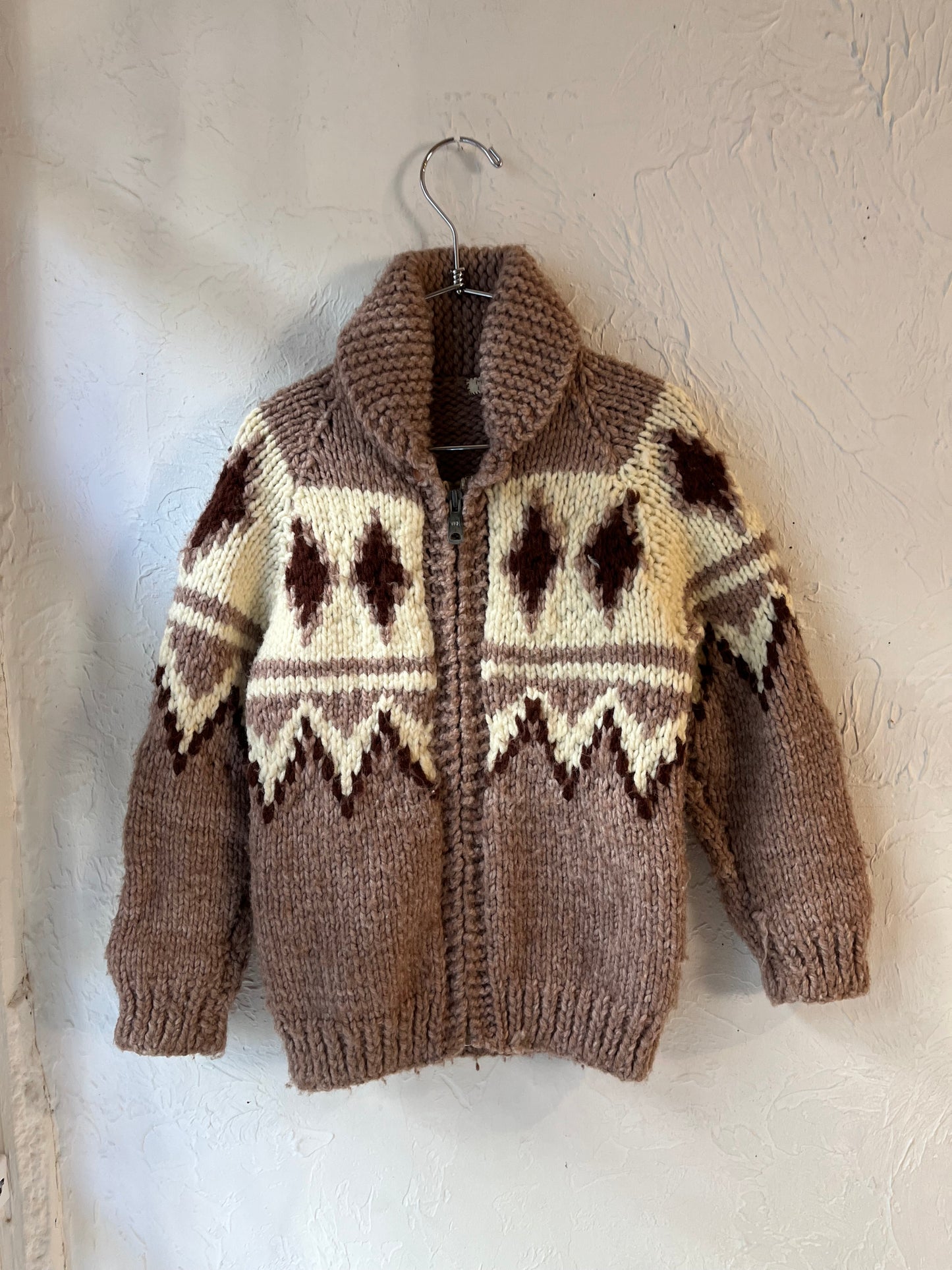 Vintage Kids Hand Knit Zip Up Wool Sweater / 10