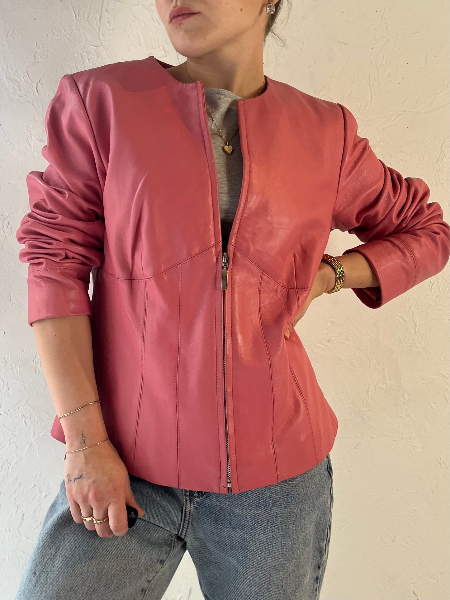 Y2k 'Style & Co' Pink Leather Jacket / Medium