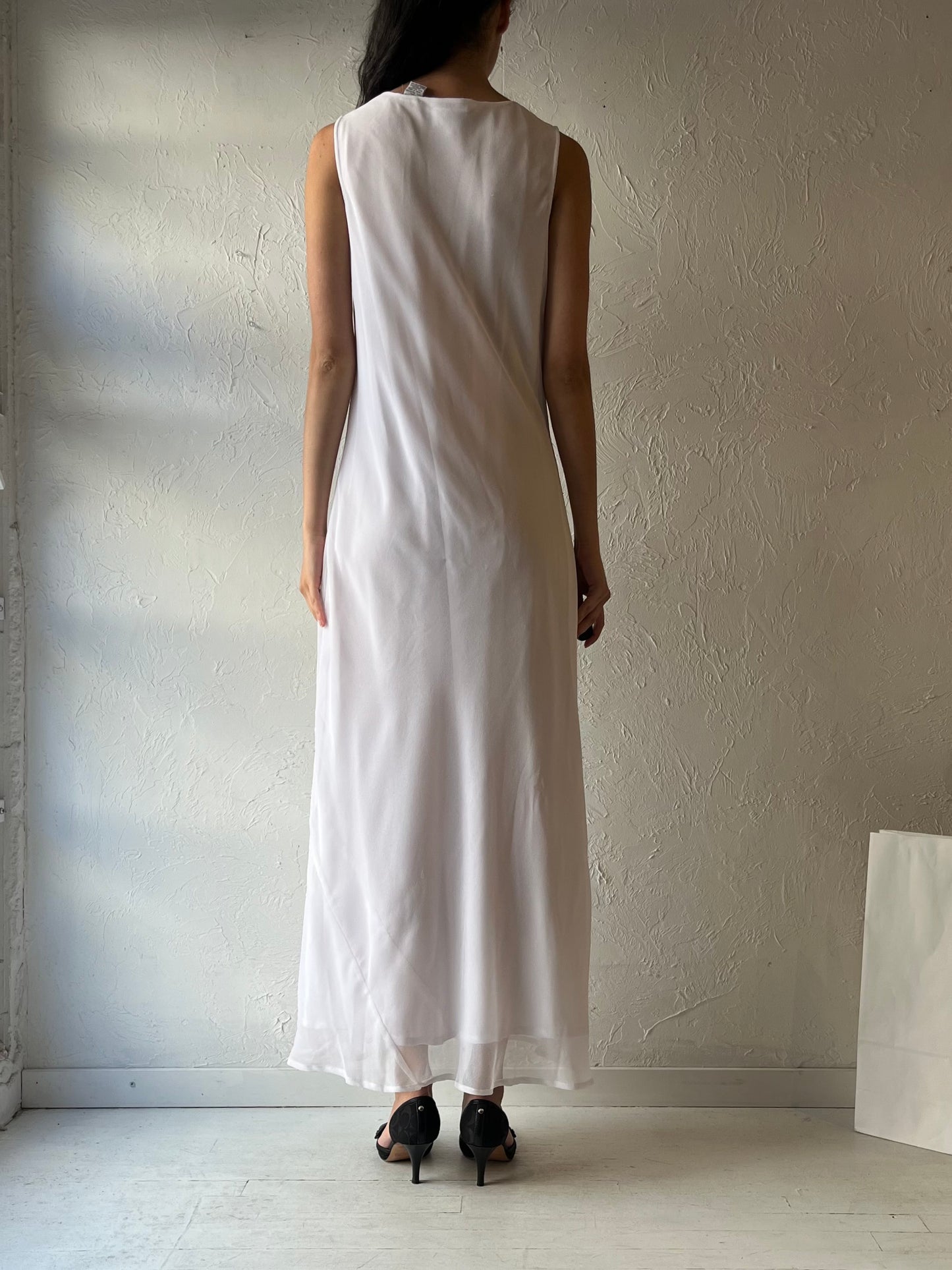 90s ‘Jessica’ White Sleeveless Maxi Dress / Medium