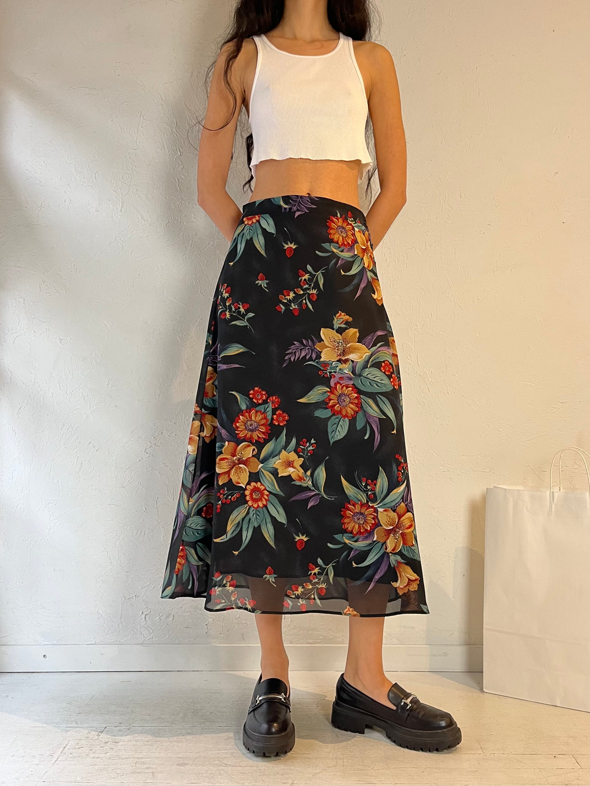 90s ‘Sag Harbor’ Floral Midi Skirt / Small