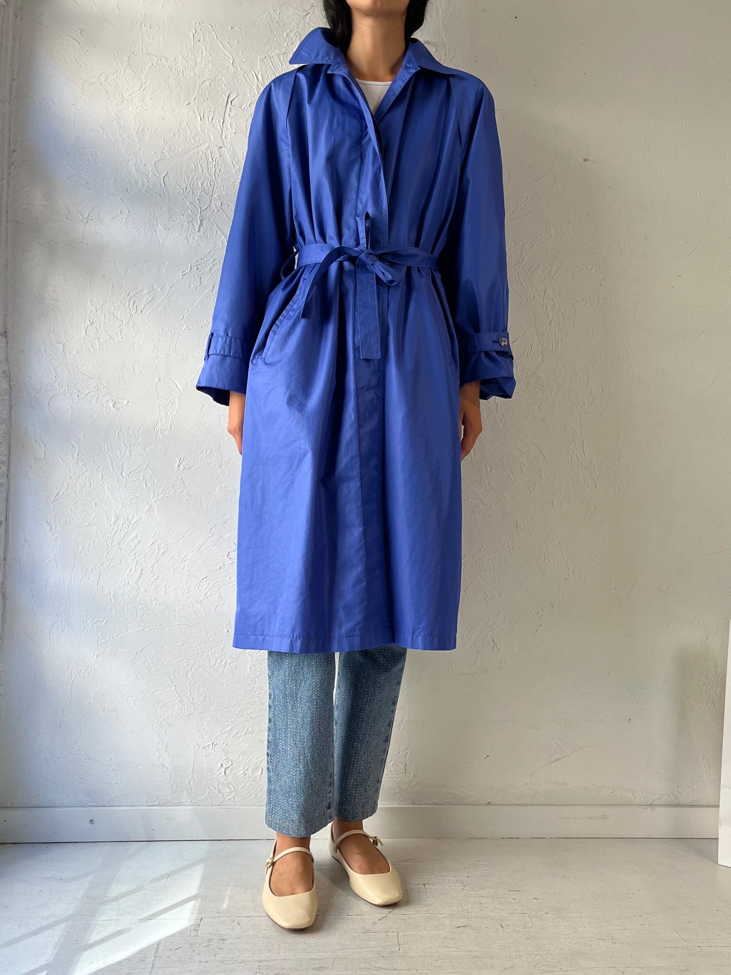 90s 'London Fog' Blue Lightweight Trench Coat / Medium