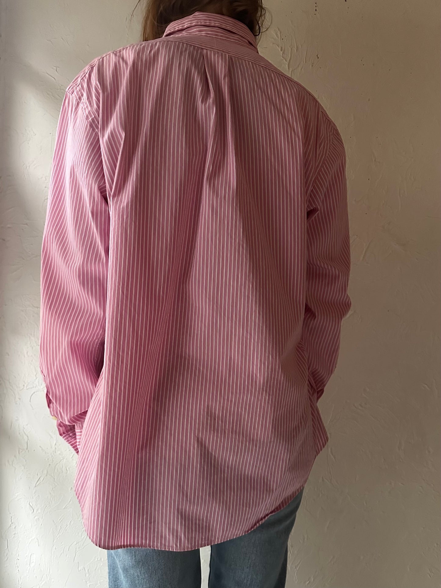 Y2k 'Ralph Lauren' Pink Striped Dress Shirt / Large