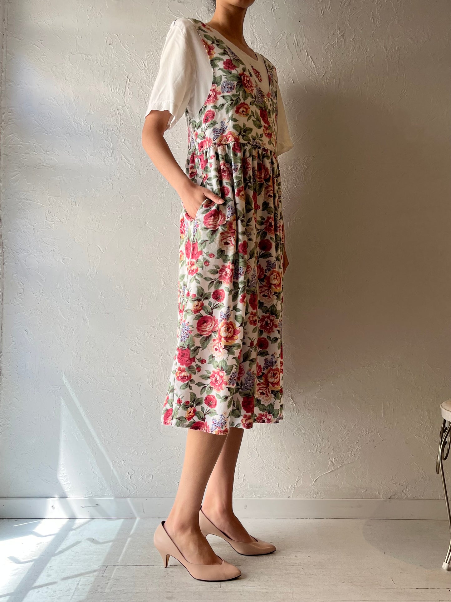 90s 'Capacity' Floral Cottagecore Summer Shirt Dress / XL