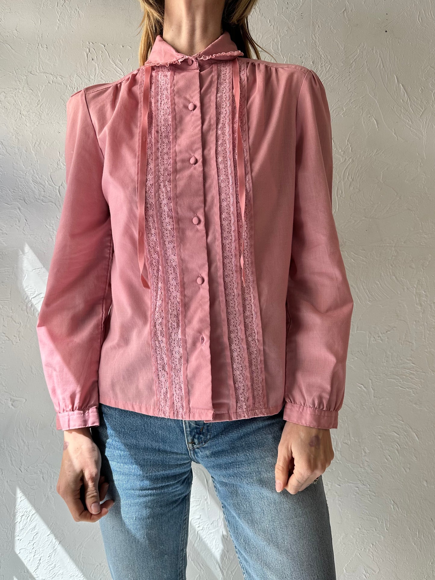 80s 'Chablis' Pink Button Up Western Blouse / Medium