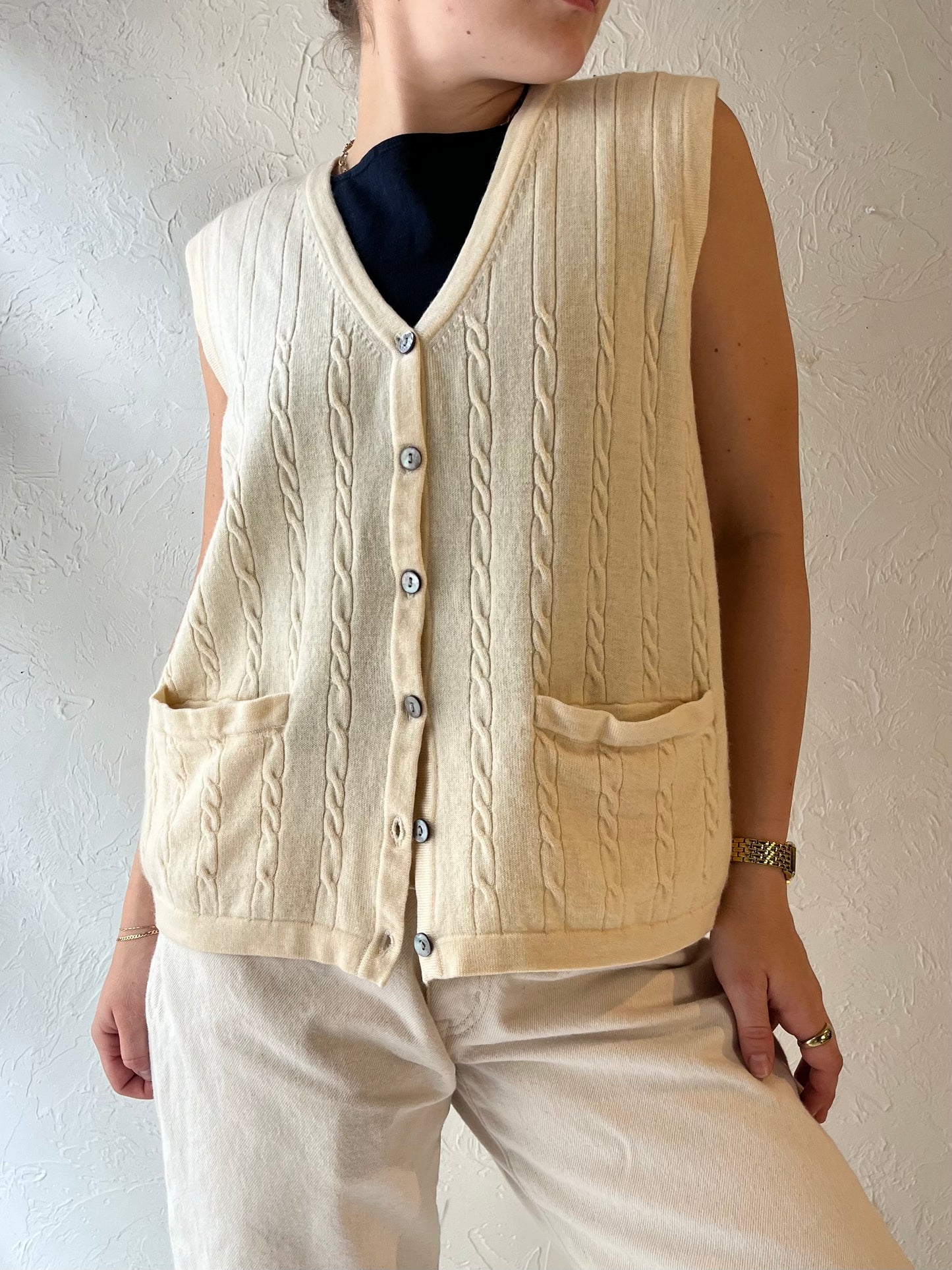 Y2k 'Tabi' Cream Cable Knit Wool Vest / Large