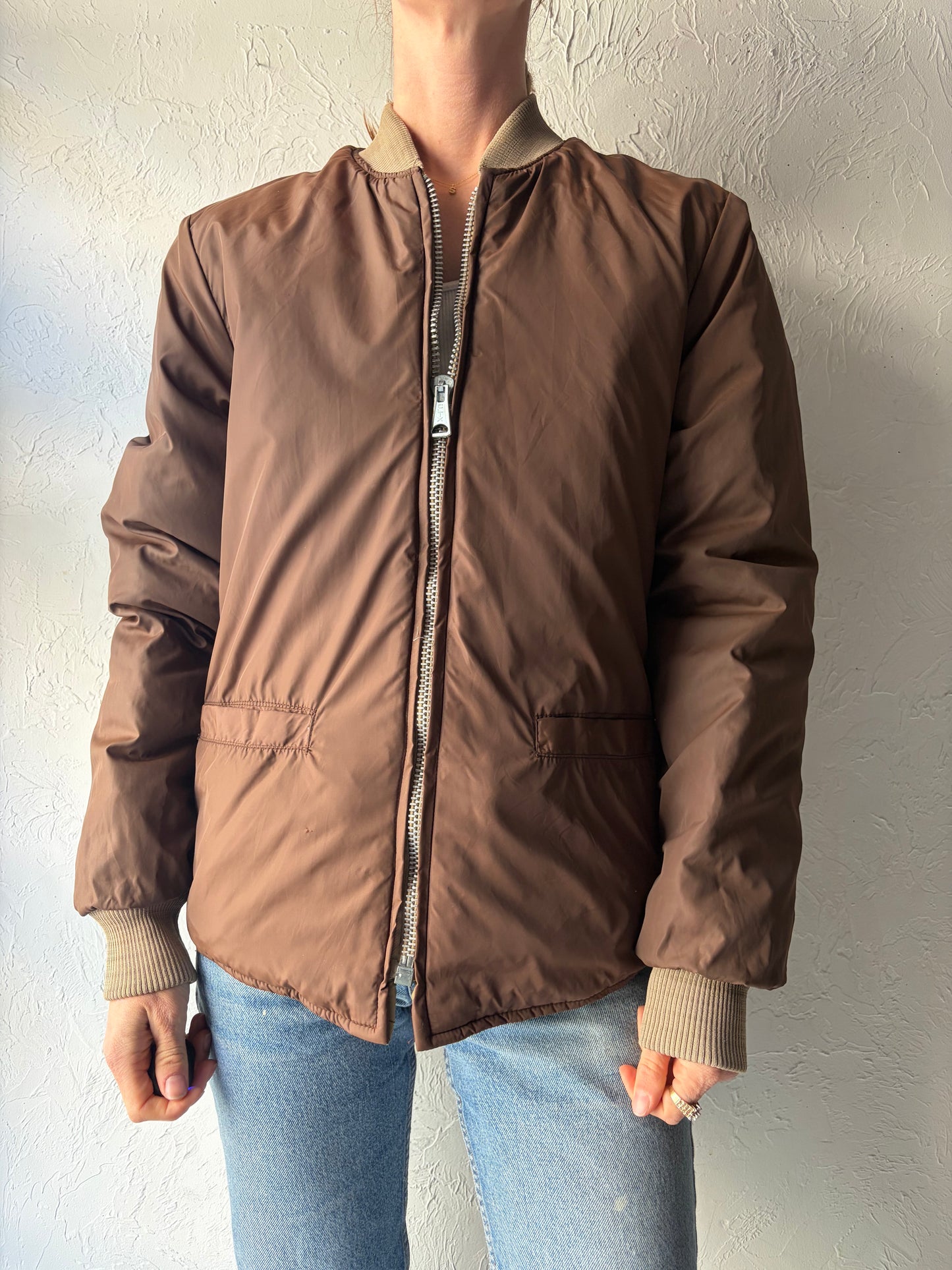 80s 'Esquire' Beige Quilted Minimalist Puffy Reversible Jacket / Vintage 1980s Neutral Lightweight Normcore Winter Outerwear / Small