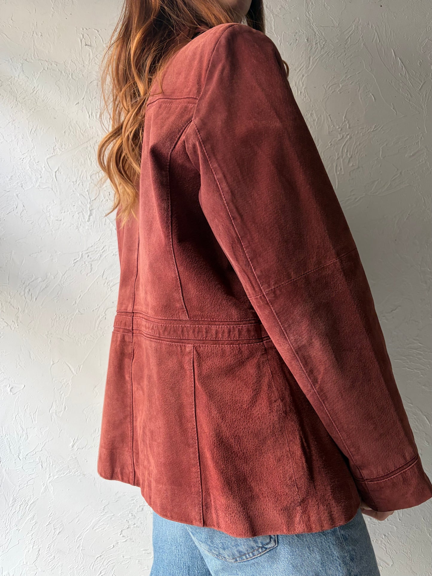 Y2k 'Jessica' Vintage Minimalist Burgundy Suede Leather Jacket / XL