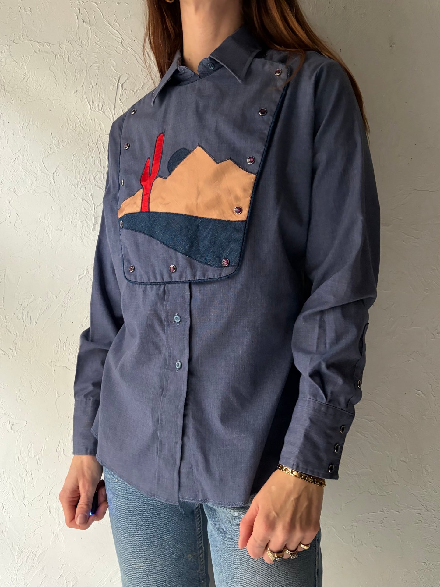 80s 'Panhandle Slim' Blue Western Bib Shirt / Small