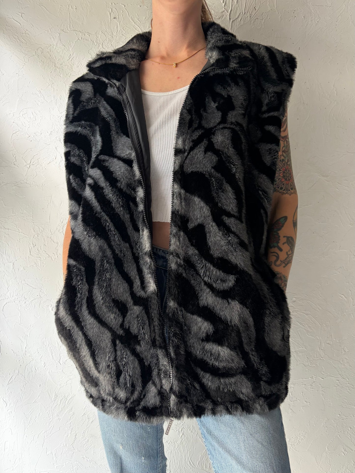 90s 'Duffel' Faux Fur Vest / Medium