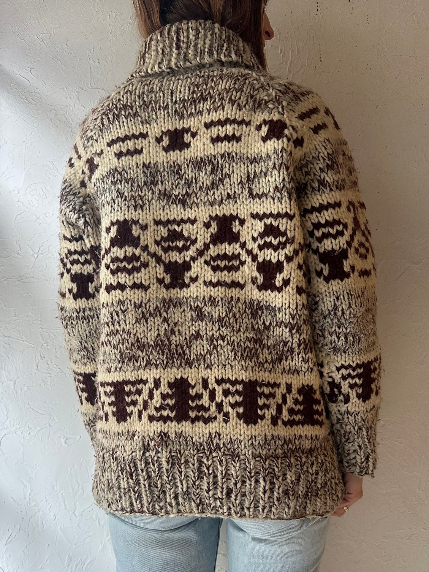 70s Hand Knit Wool Sweater / Small