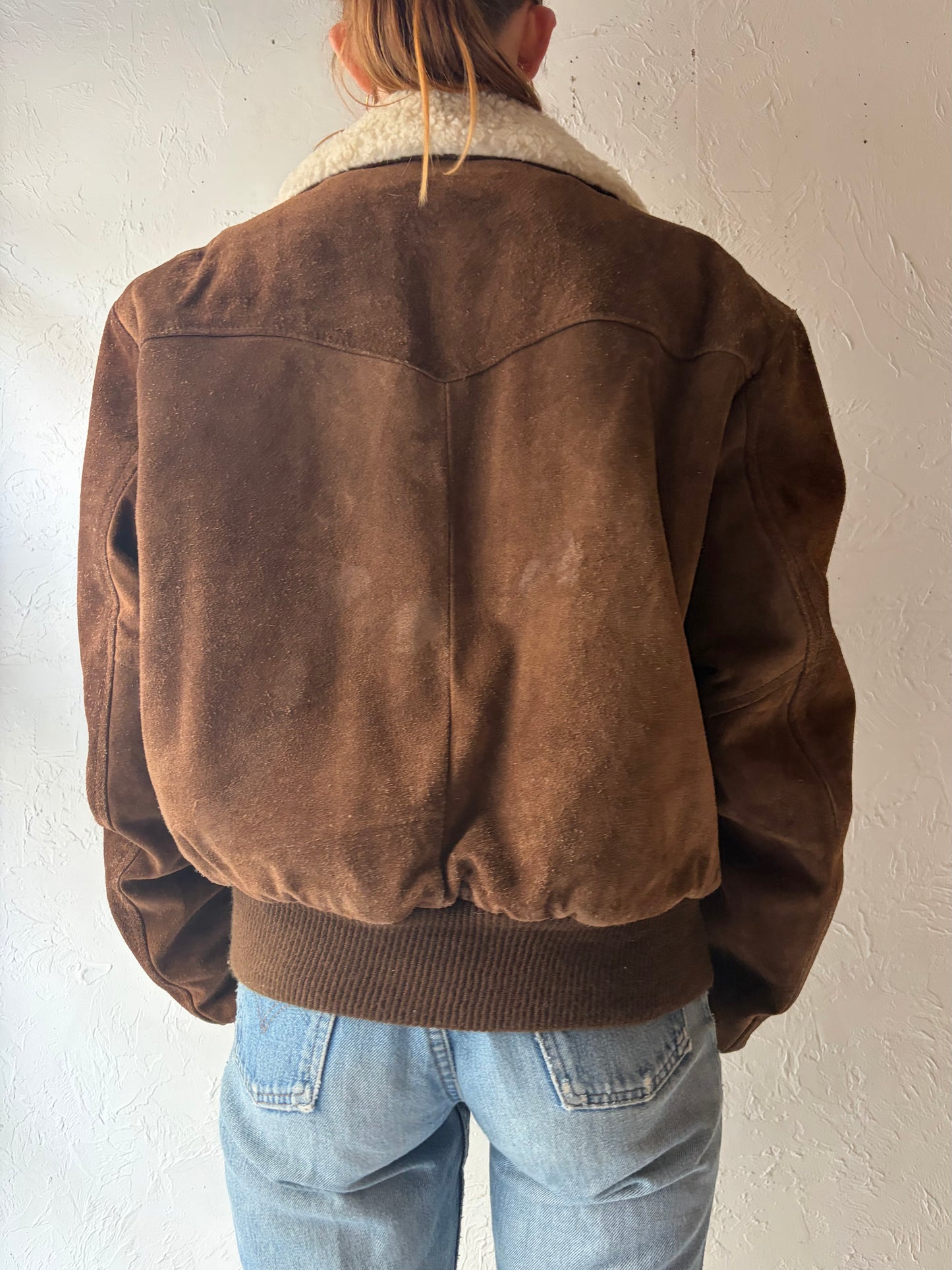 90s 'Cooper' Brown Suede Leather Flight Bomber Jacket / XL