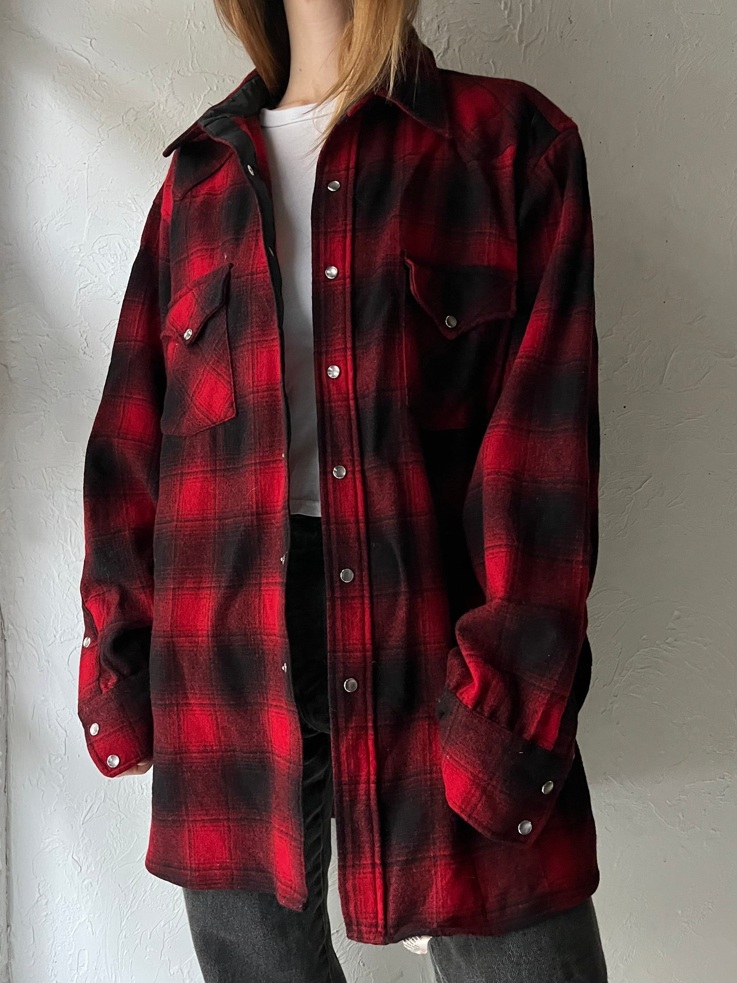 Vintage 'Pendleton' Red Snap Up Wool Shirt / XL