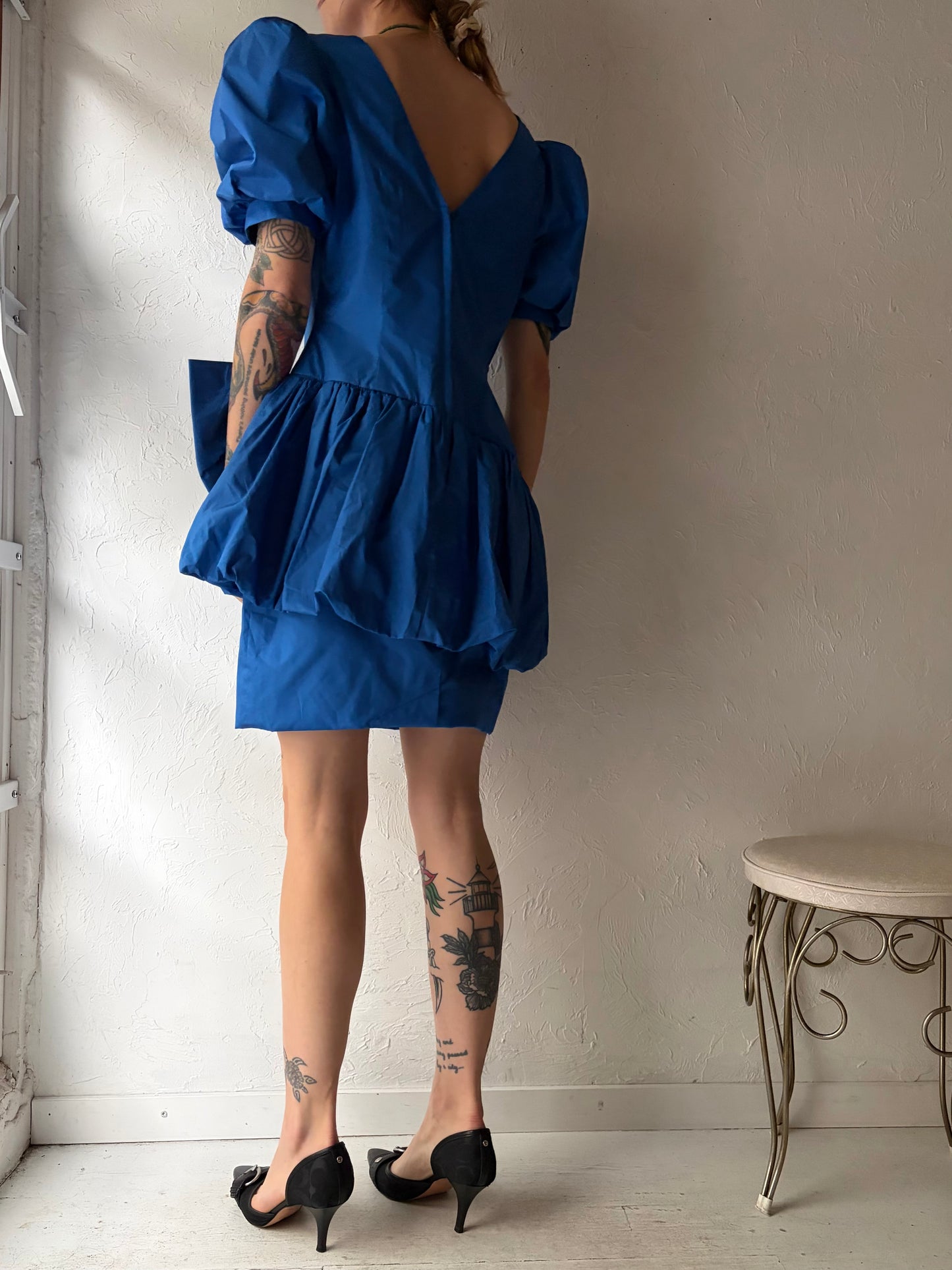 80s 'Nu Mode' Blue Bubble Mini Dress / Medium