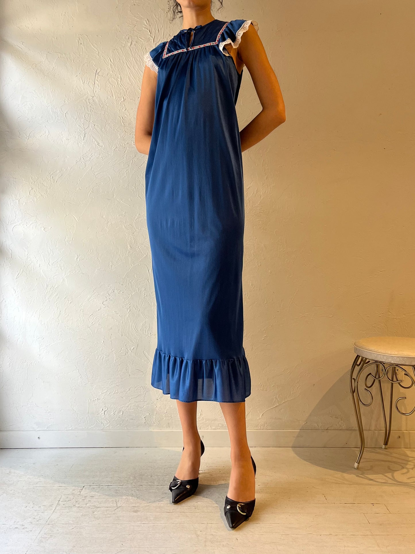80s 'Jennifer Dale' Blue Night Gown / Small