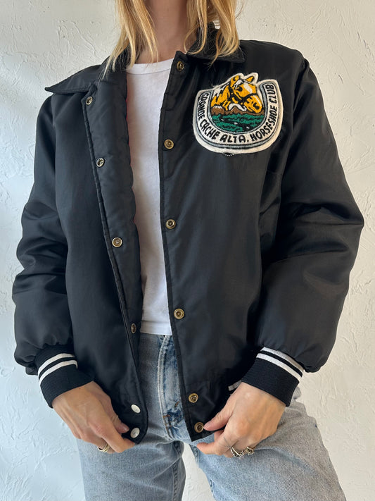 80s Horseshoe Club Black Bomber Jacket / Small
