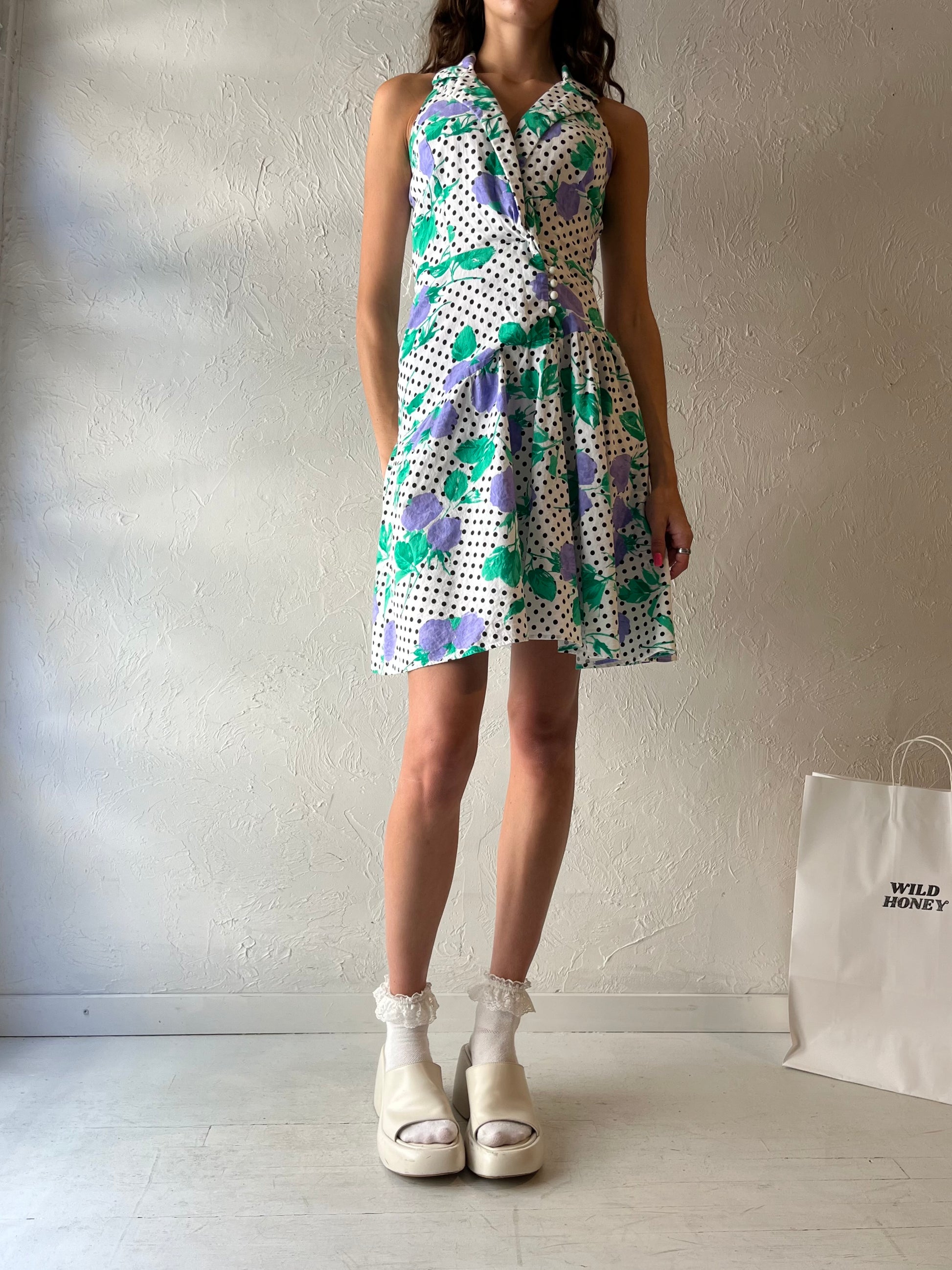 90s 'Passport' Collared Cotton Polka Dot Dress / Small Wildhoneygoods 90s 'Passport' Collared Cotton Polka Dot Dress / Small Wildhoneygoods