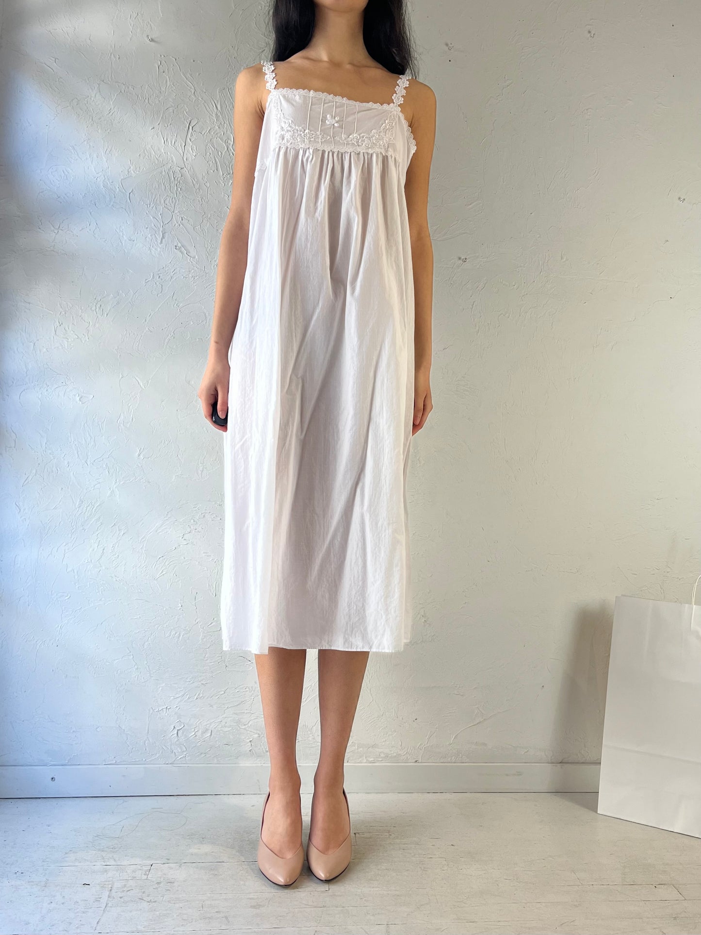 90s ‘Chaslyn’ White Cotton Dress / Medium