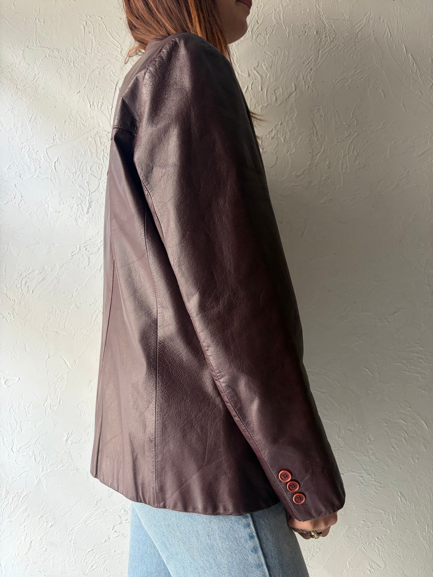 90s 'Danier' Burgundy Leather Minimalist Blazer Jacket / Vintage 1990s Classic Jacket / Small