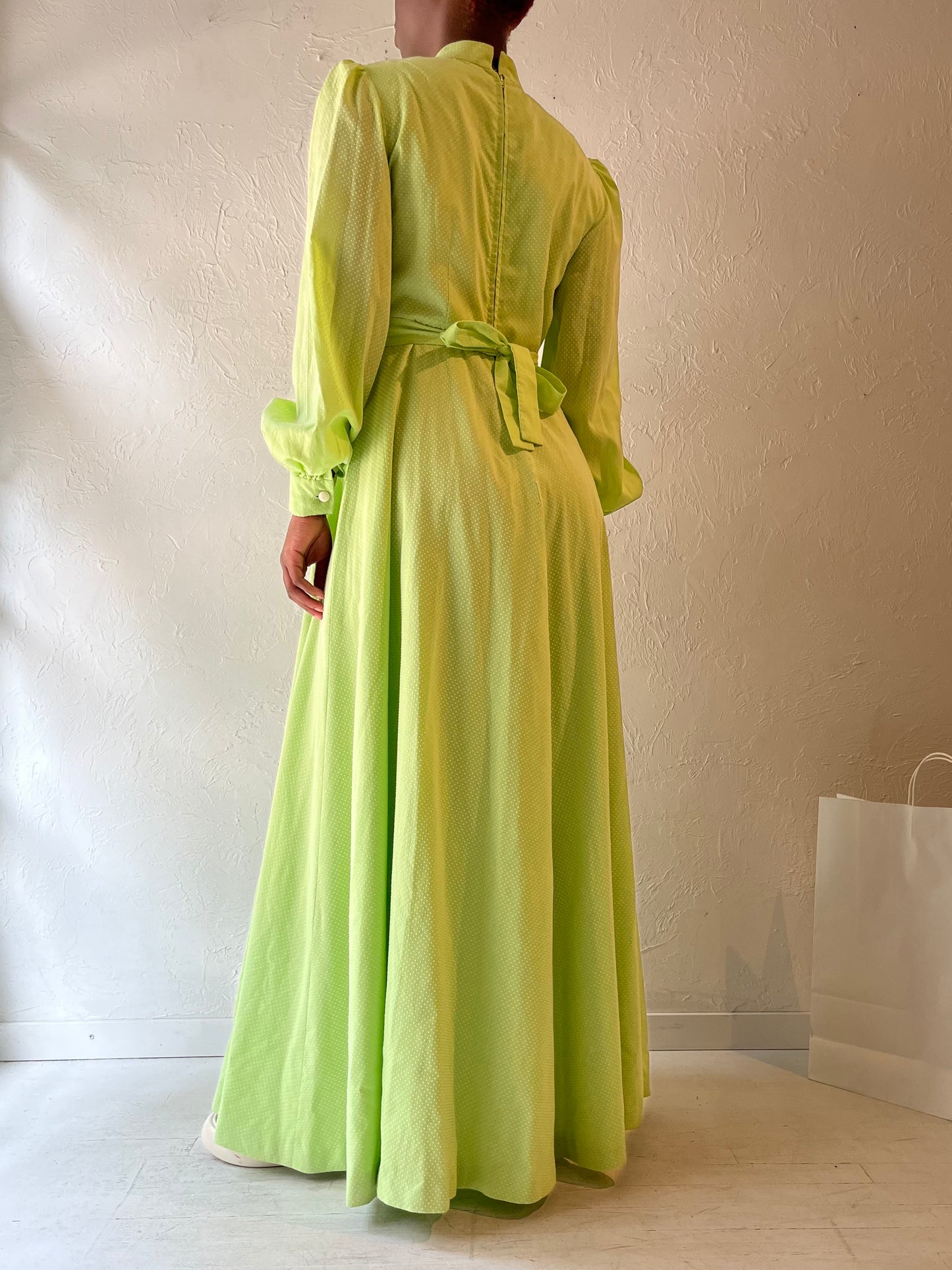 Vintage Handmade Green Long Sleeve Prairie Dress / Medium