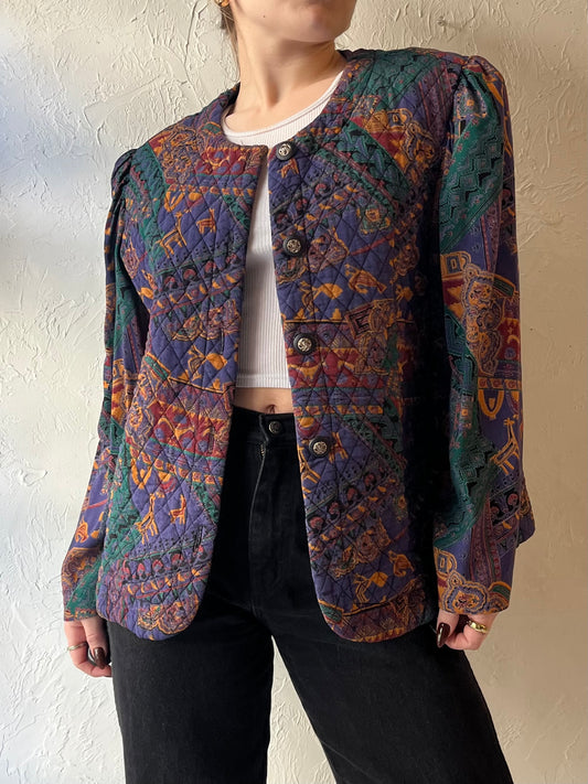 90s ‘Brooke Chapman’ Quilted Rayon Jacket / Large