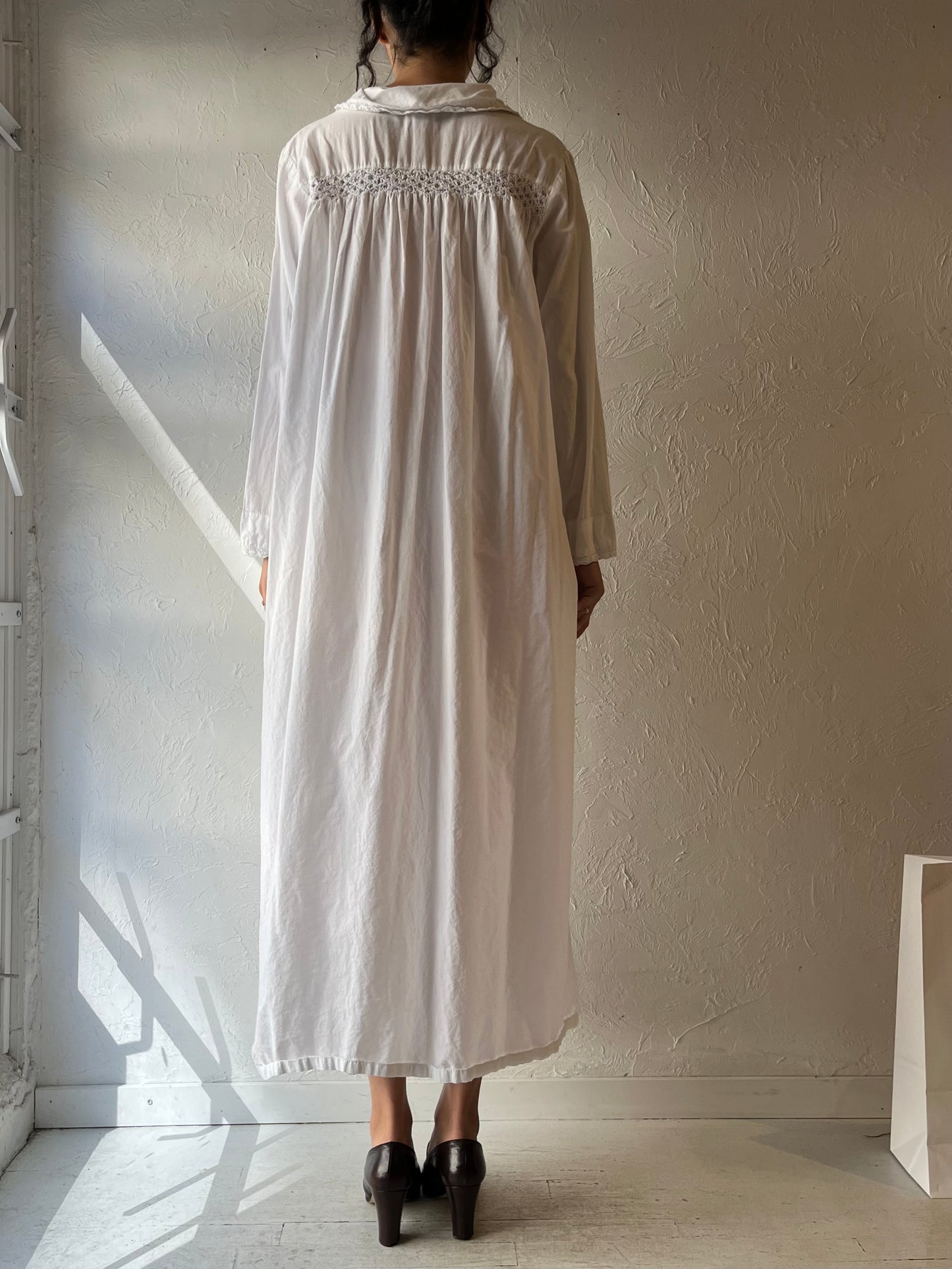90s 'April Cornell' White Cotton Maxi Dress / Small - Medium