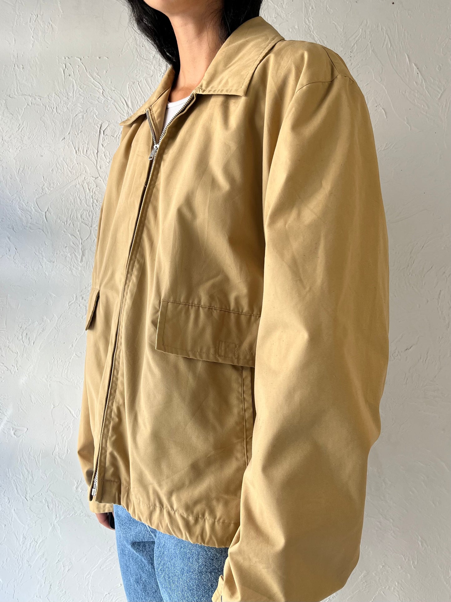 90s 'Bay' Beige Zip Up Sport Jacket / Large