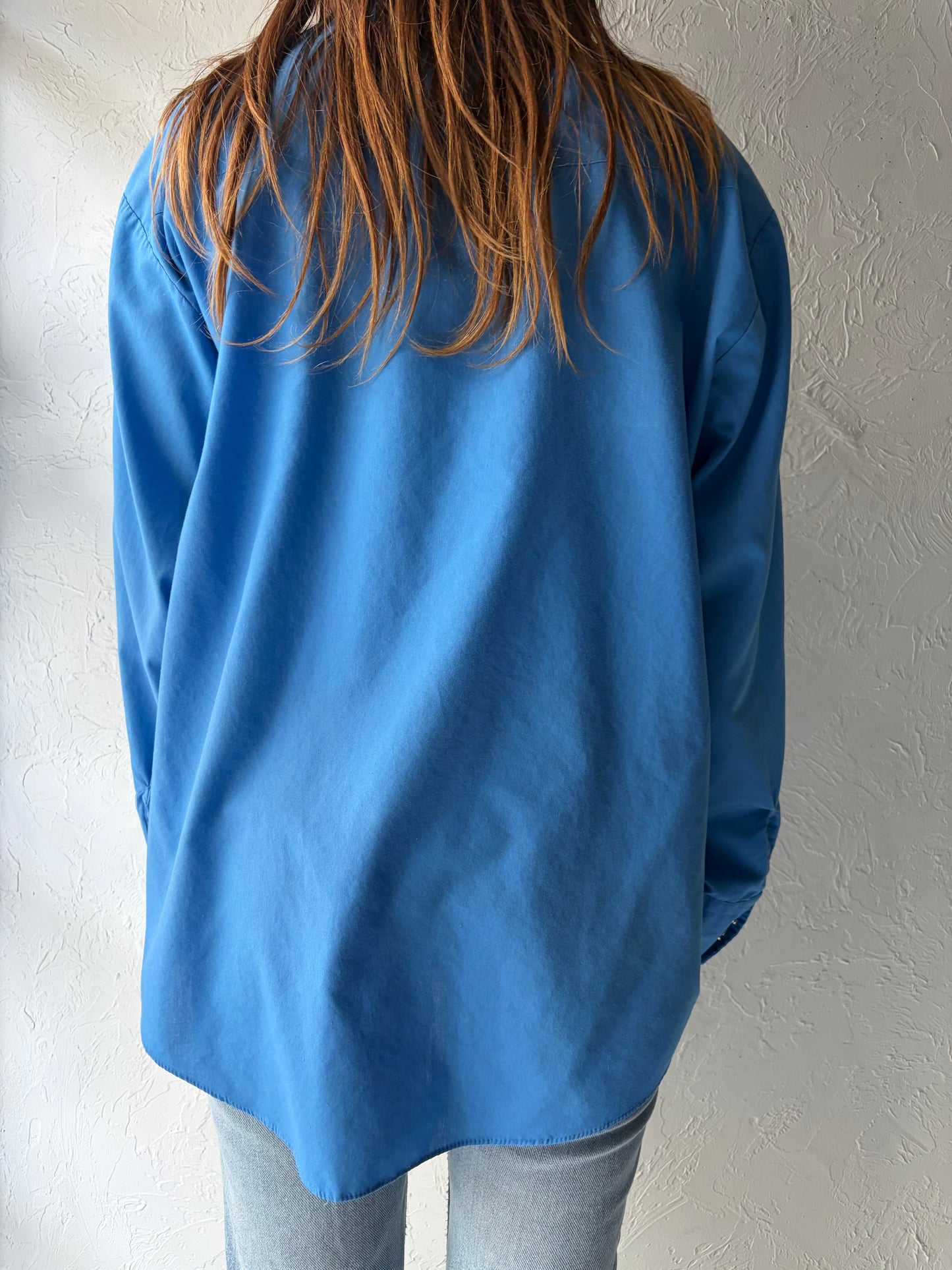 80s 'Pardner' Blue Western Pearl Snap Up Shirt / Vintage 1980s Cowboy Workwear Shirt / XL
