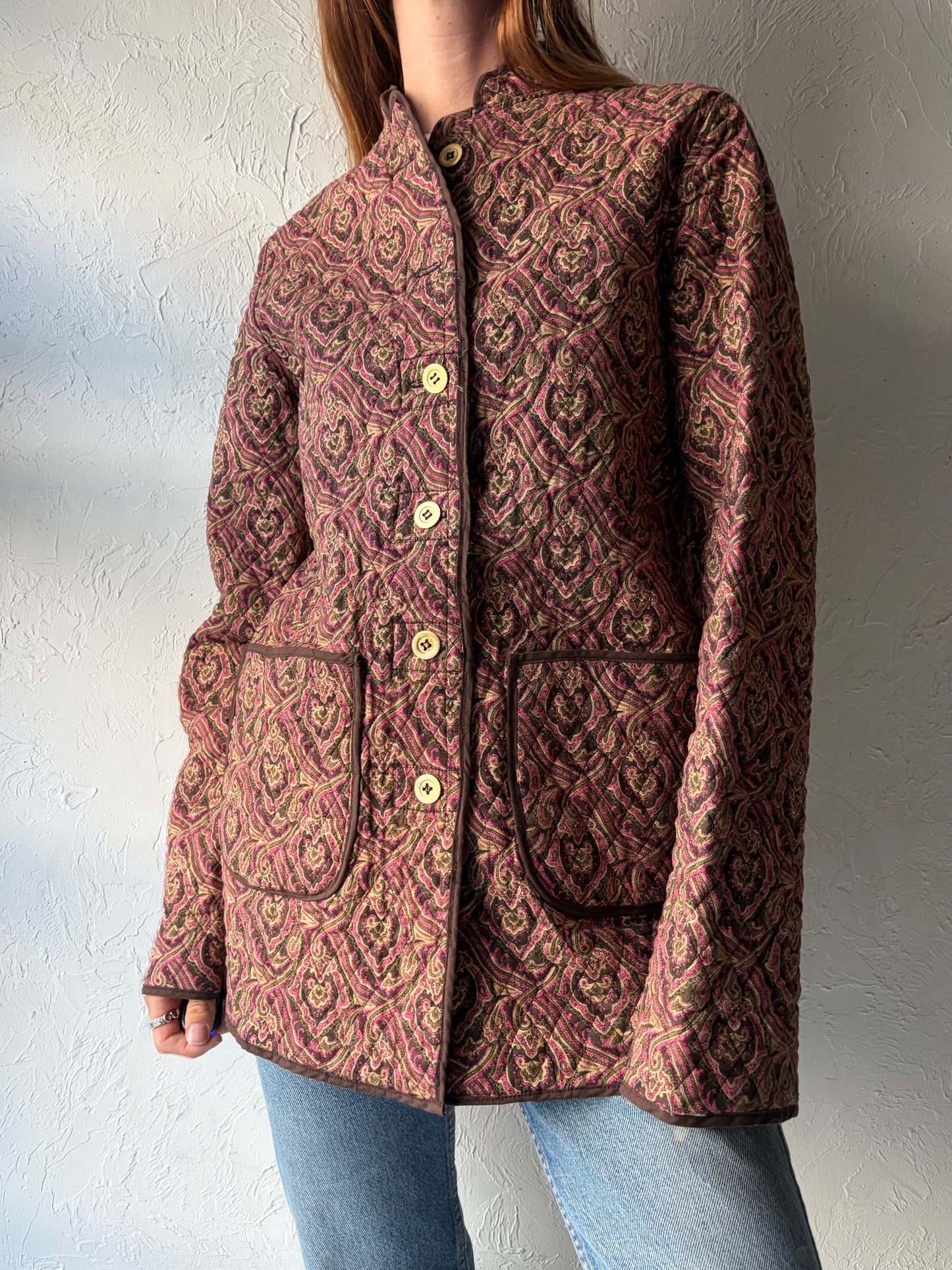 Vintage Handmade Quilted Floral Tapestry Boho Hippie Cottagecore Artisan Jacket / Medium