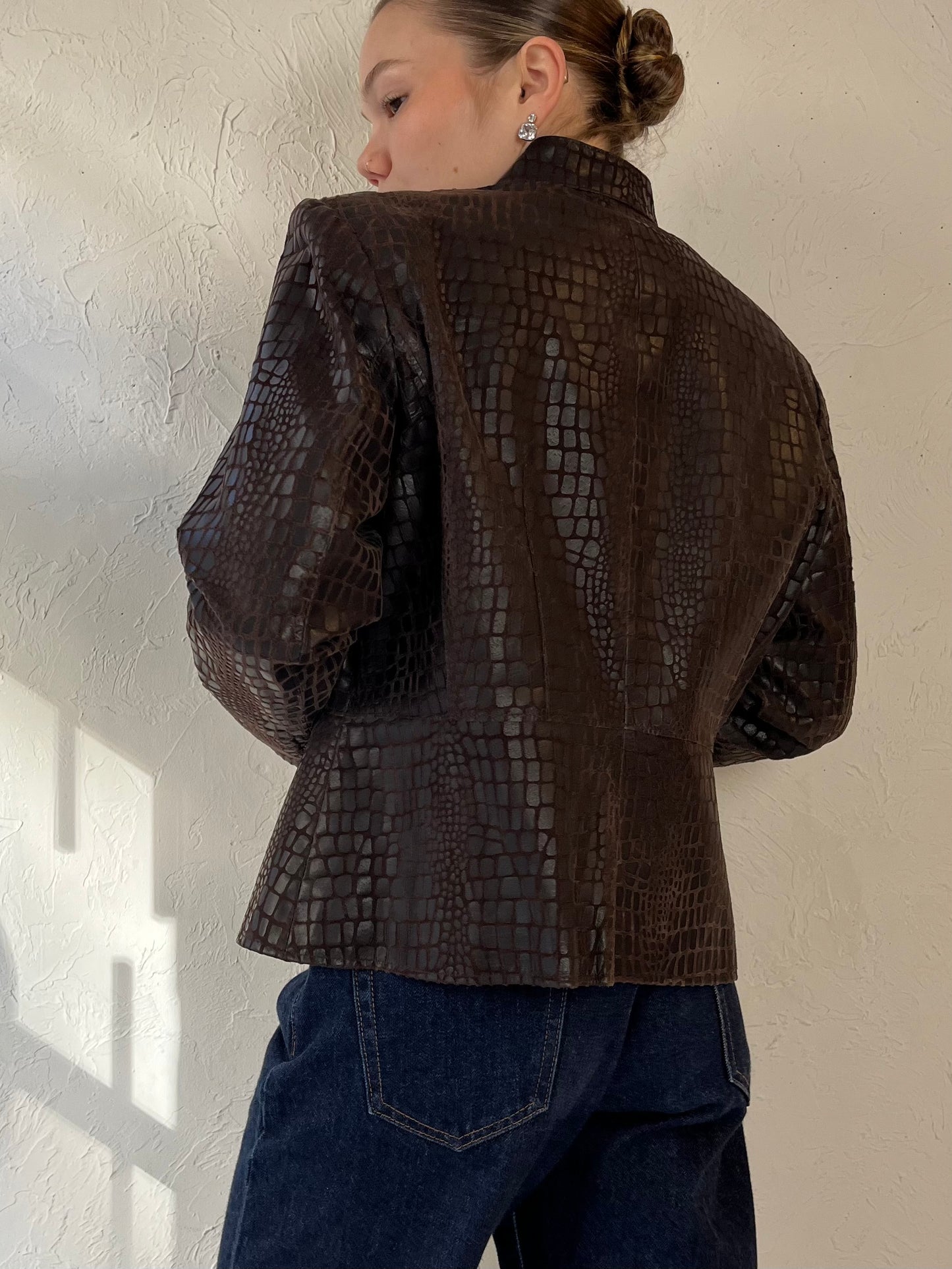 90s ‘Alfani’ Brown Snakes Skin Leather Jacket / Medium